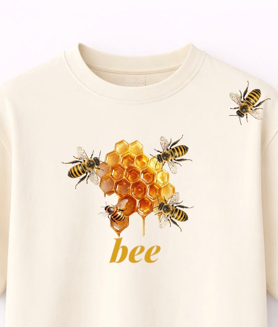 Honey Bee Graphic Oversized T-Shirt – Nature-Inspired Honeycomb Print Tee