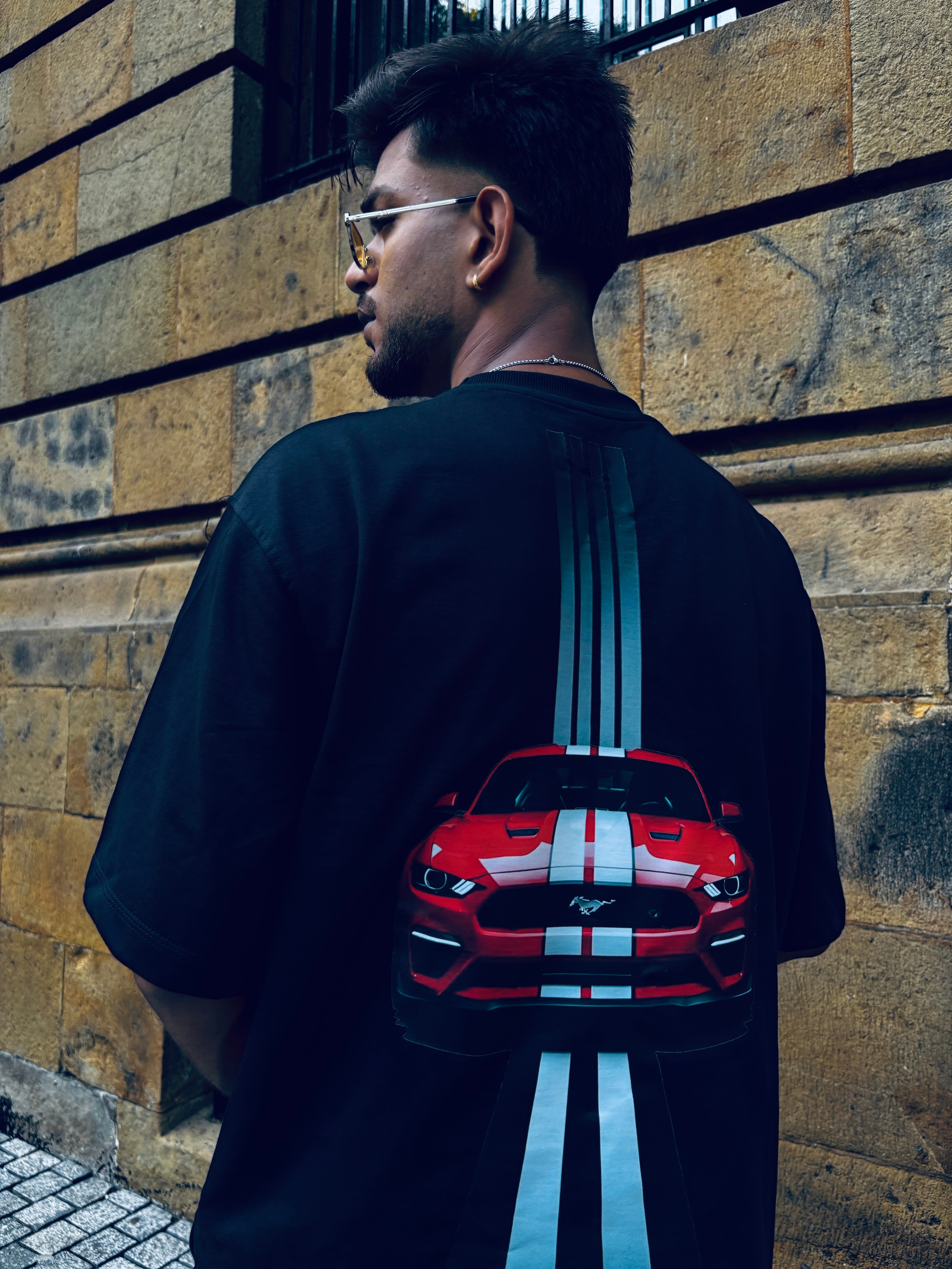 Stardom Fit Iconic Black Mustang Tee – Premium Oversized Graphic T-Shirt for Men