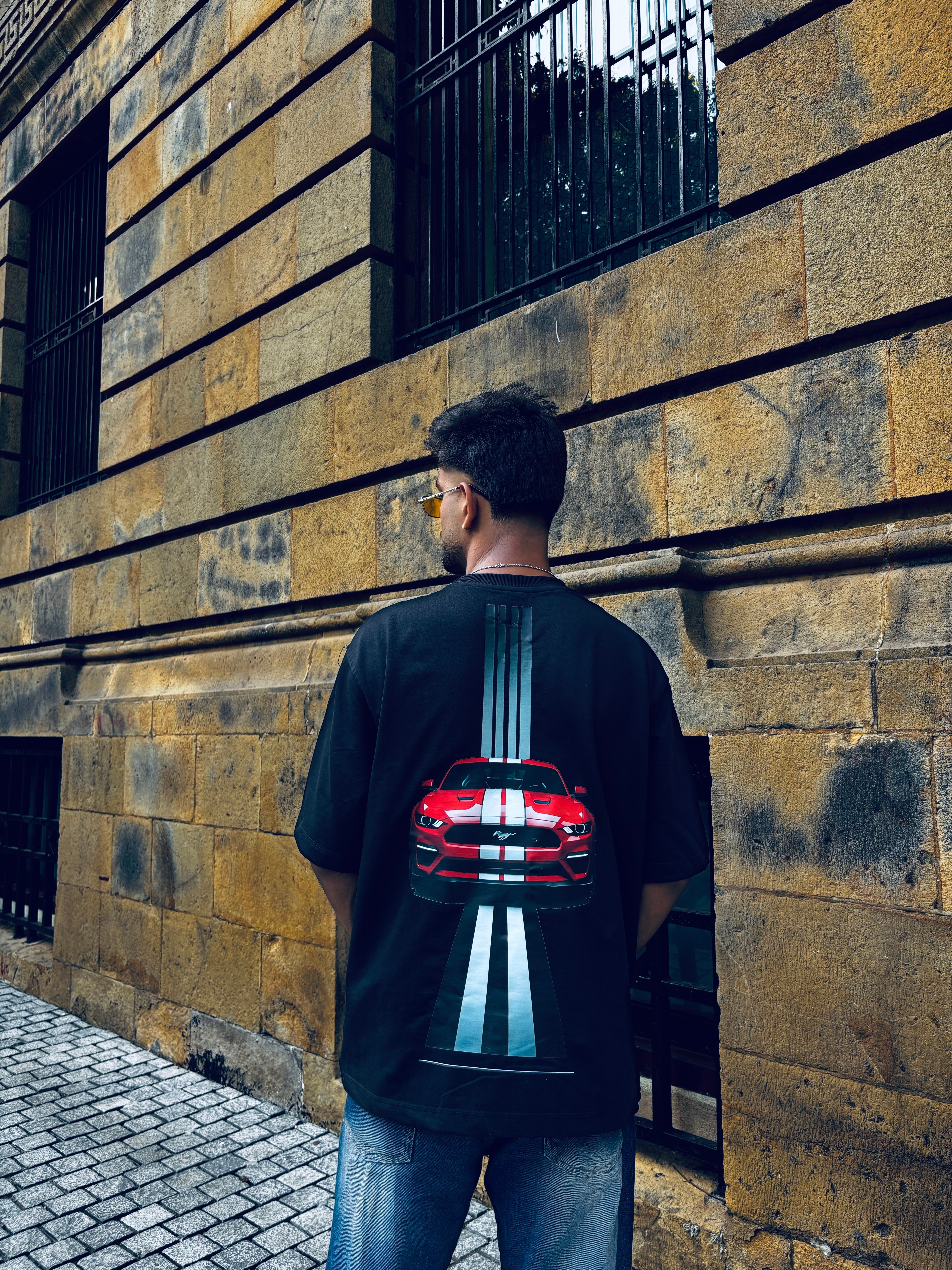 Stardom Fit Iconic Black Mustang Tee – Premium Oversized Graphic T-Shirt for Men