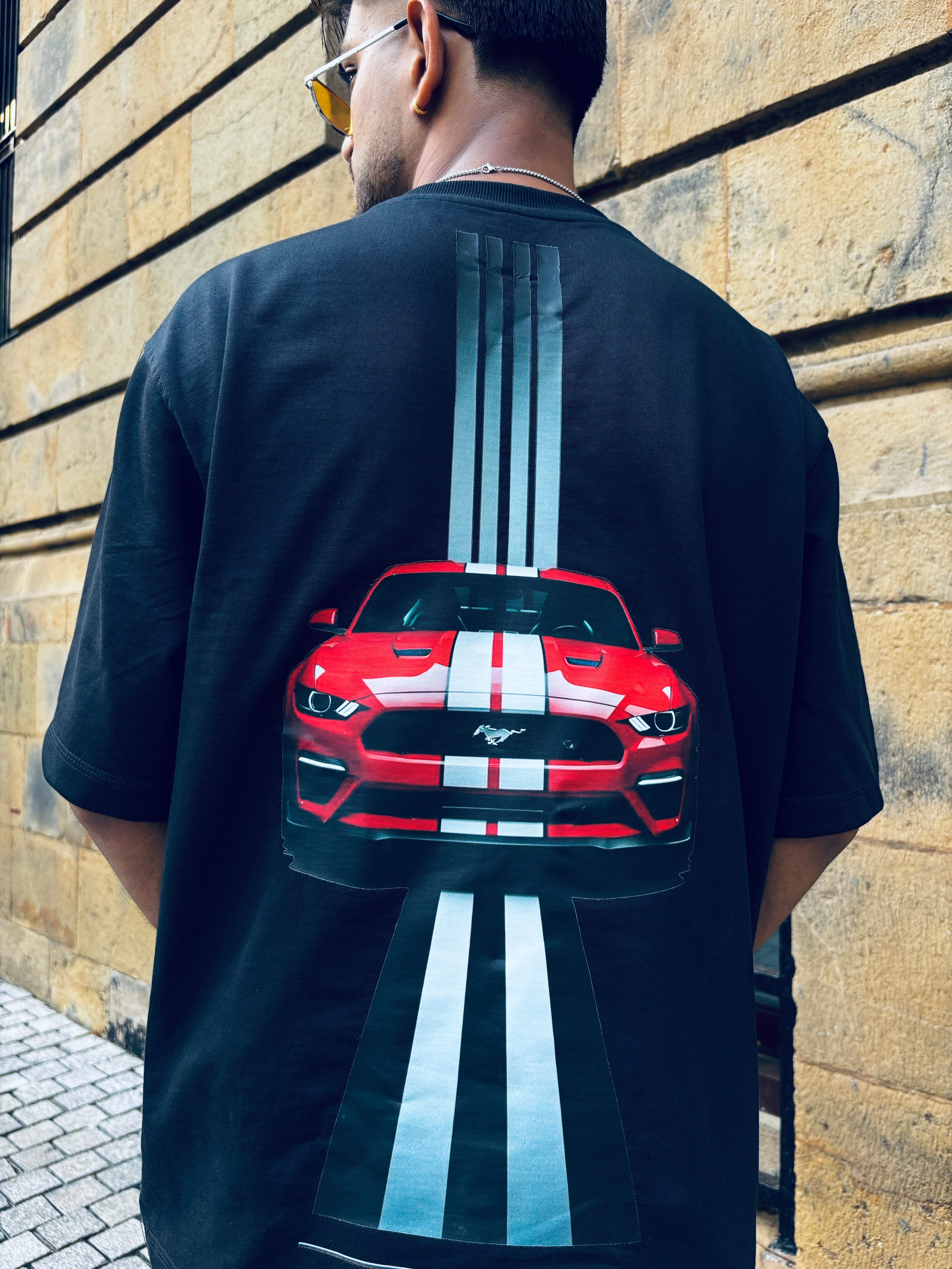 Stardom Fit Iconic Black Mustang Tee – Premium Oversized Graphic T-Shirt for Men